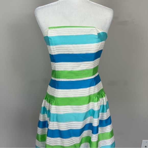 LILLY PULITZER JORDAN STRAPLESS STRIPED MINI DRESS SIZE 4 BLUE AND GREEN - Picture 12 of 16
